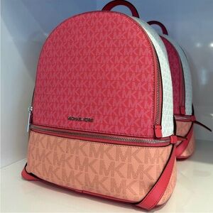Michael Kors Rhea Medium Color-Block Signature Logo Backpack Hibiscus